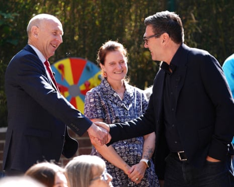 Andy Burnham and John Healey on a visit to a family centre in Sheffield