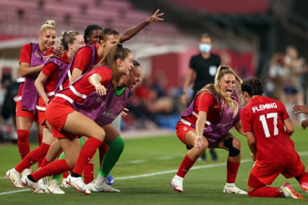 Canada celebrate their goal against the United States