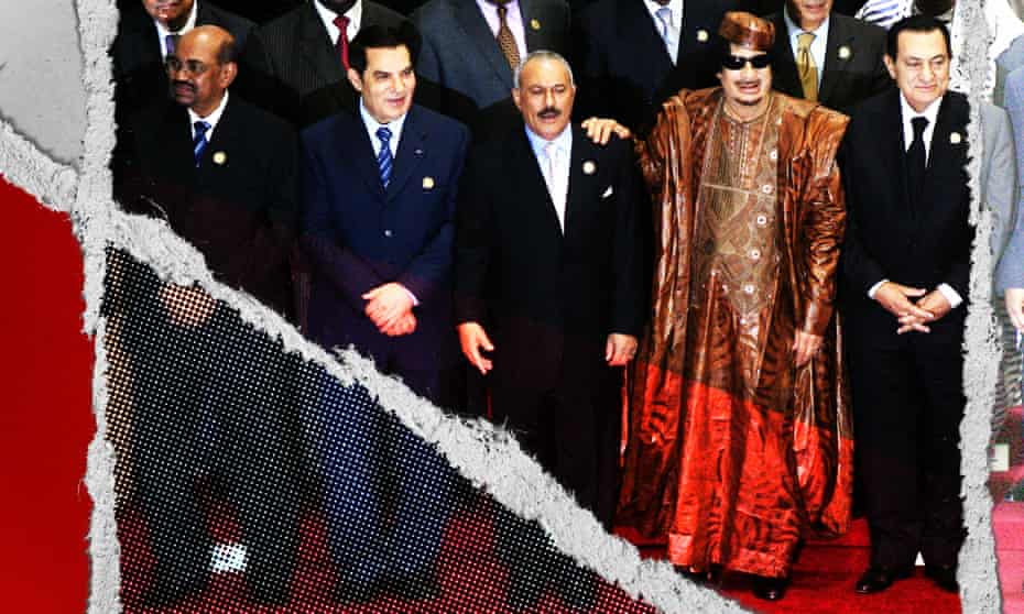 From second left: Tunisia’s Zine al-Abidine Ben Ali, Yemen’s Ali Abdullah Saleh, Libya’s leader Muammar Gaddafi and Egypt’s Hosni Mubarak pictured in 2010.