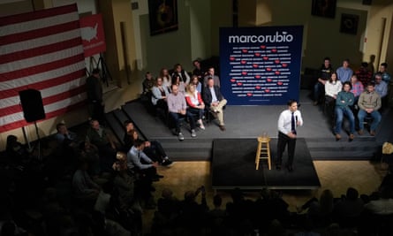 Marco Rubio campaiging at Dordt College, Iowa, America - 16 Jan 2016<br>Mandatory Credit: Photo by Jerry Mennenga/ZUMA Wire/REX/Shutterstock (5541707a) Republican presidential candidate U.S. Sen. Marco Rubio campaigns in the Campus Centre at Dordt College Marco Rubio campaiging at Dordt College, Iowa, America - 16 Jan 2016 Rubio missed an earlier event in Northwest Iowa because of snow conditions on the ground.