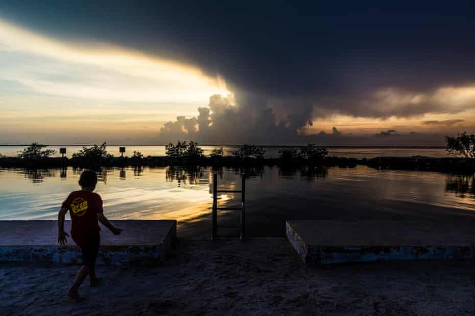 A view of the ocean from a local park that frequently gets flooded when water levels rise, in Key Largo.