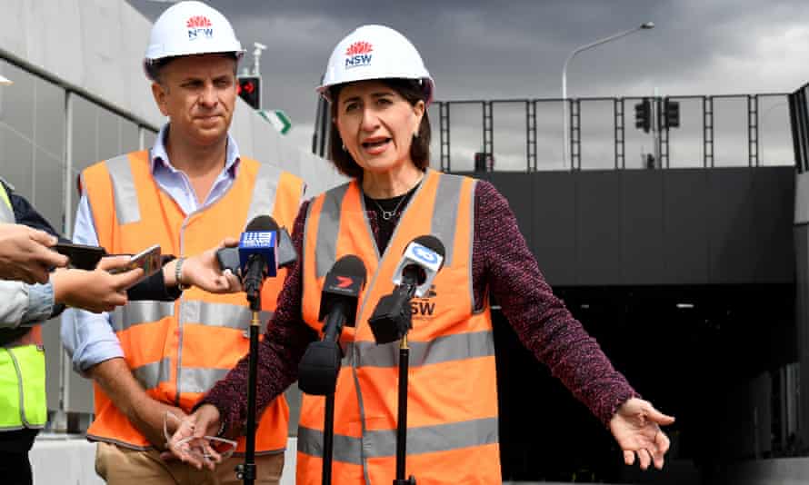 Gladys Berejiklian with Transport Minister Andrew Constance in the M4 WestConnex tunnels in 2019