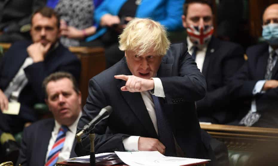 Boris Johnson addresses parliament earlier on Wednesday at prime minister’s questions.