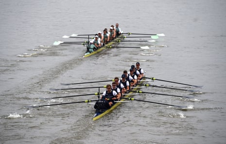 Cambridge lead the race by a length from Oxford