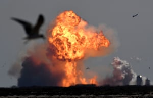 Texas, U.S.The SpaceX Starship SN9 explodes into a fireball after its high altitude test flight from facilities in Boca Chica, Texas.