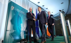 Michel Barnier, left, Leo Varadkar and An Tánaiste and Minister for Foreign Affairs and Trade, Simon Coveney