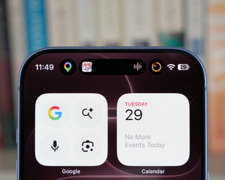 The top of an iPhone 18 Pro screen, showing Google and Calendar