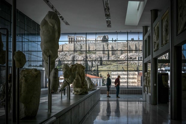 A view of the Parthenon temple from the Acropolis museum in Athens