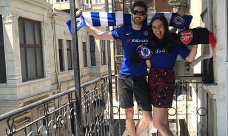 Chelsea fans Mark Narborough and Caroline Rafizadeh in Baku on Wednesday before the final.