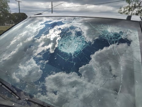 Cars were left with smashed windscreens after large hailstones hit the Queensland town of Pratten.
