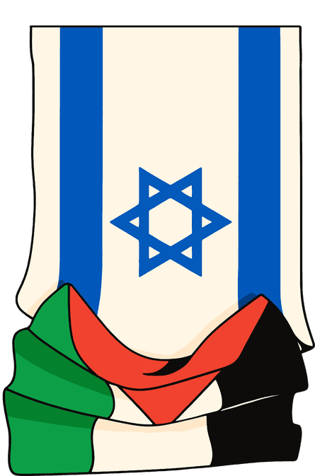 the flags of israel and palestine overlapping #f1422e