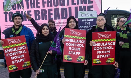 Ambulance workers in Newham, east London, during the second round of strikes last week.