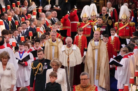 King Charles III (centre) during his coronation ceremony.