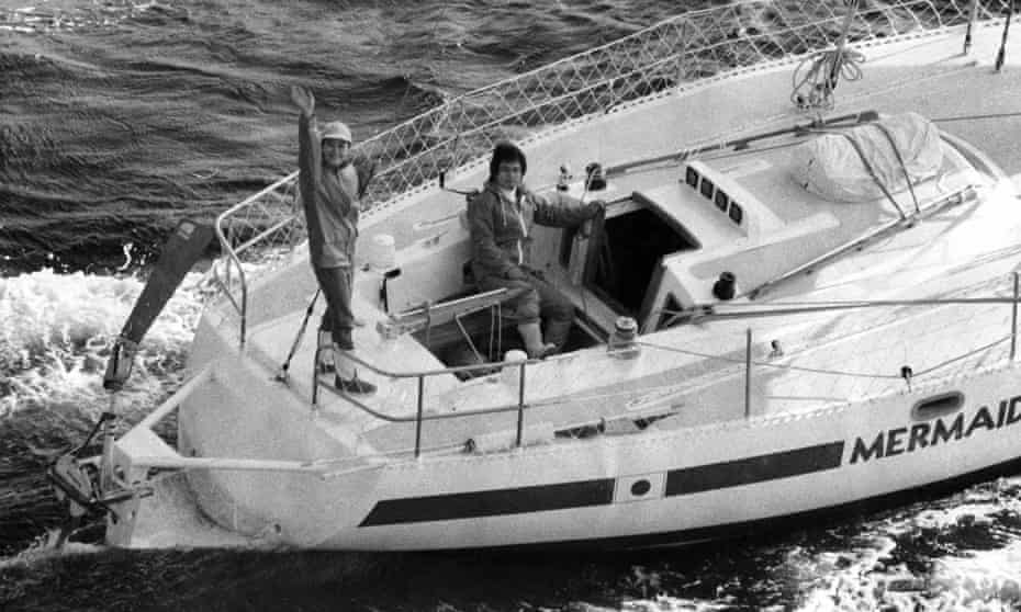 Adventurer Kenichi Horie and his wife Eriko at sea on 18 December 1978.