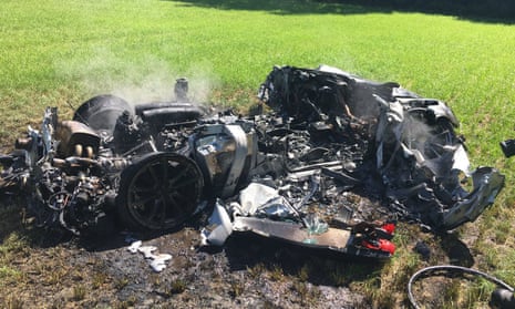 The remains of the crashed Ferrari 430 Scuderia in a field in South Yorkshire
