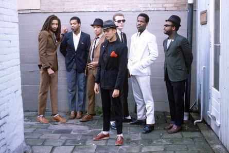Pauline Black (front) and the Selecter, including Noel Davies (behind Black).