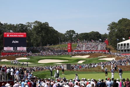 A general view of the 17th hole before the 2025 Ryder Cup at Bethpage Black.