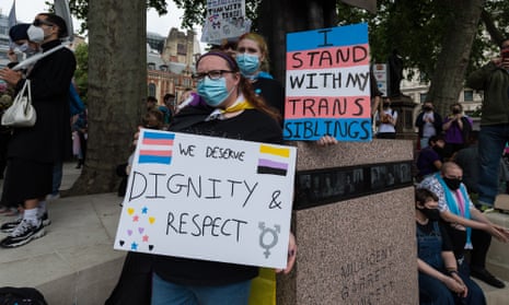 Transgender people and their supporters gather in London for a trans rights protest in July 2020