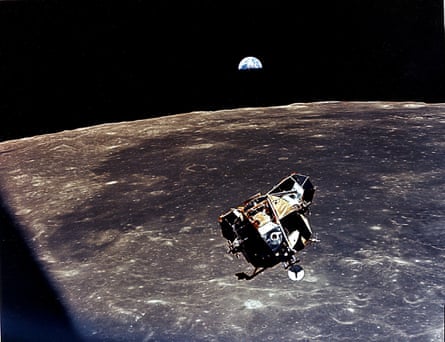 The lunar lander above the moon before the Apollo 11 moon landing
