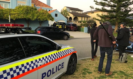 A filmcrew and police outside the home of the Woodside CEO supplied by Disrupt Burrup Hub campaigners 1st August 2023. Perth. Australia