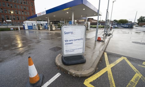 A closed petrol station in Manchester on Tuesday 28 September as the fuel crisis continued.