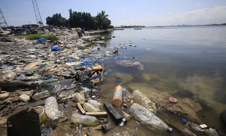 Plastic debris along the Ébrié lagoon in Abidjan, Ivory Coast.