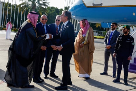 US secretary of state Antony Blinken walks arrives in Jeddah, 20 March.