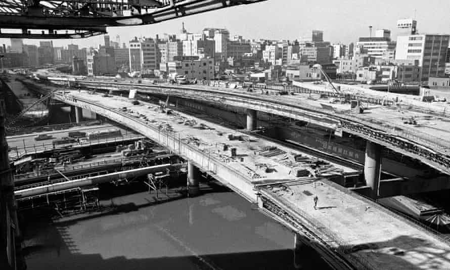 New freeways are rush-built in 1963 in Tokyo ahead of the following year’s Olympics.