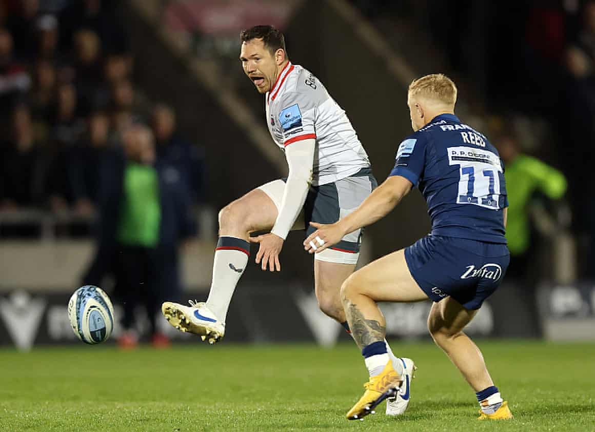 Alex Goode kicks the ball against Sale last month