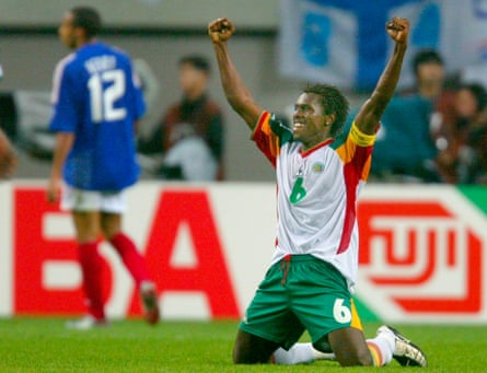 How France avoided the curse of previous World Cup winners | World Cup 2022 5 Papa Malick Diop celebrates after Senegal beat France at the 2002 World Cup.