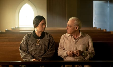 Lily Gladstone and Martin Scorsese during filming of Killers of the Flower Moon.