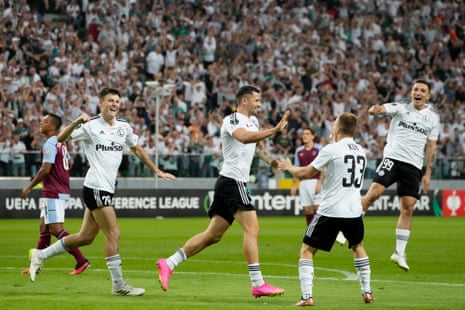 Legia Warsaw celebrate a goal.