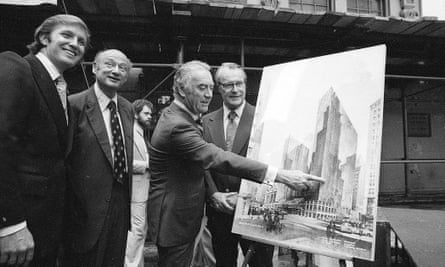 Donald Trump with Mayor Ed Koch and Governor Hugh Carey of New York unveil plans for the New York Hyatt Hotel/Convention facility in 1978.