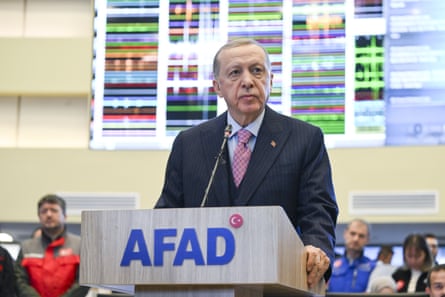 Turkey president Recep Tayyip Erdoğan speaking to press at AFAD in Ankara.