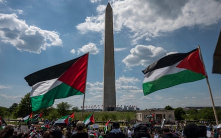 Palestine flags near Washington monument