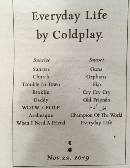 Coldplay reveal 'Everyday Life' album tracks through advert in local paper