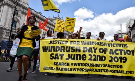 National Windrush day of action campaigners marching in central London.