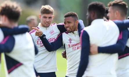 Emile Smith Rowe and Gabriel Jesus in training