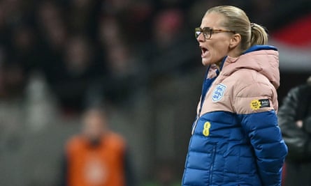 Sarina Wiegman shouts instructions from the sidelines at Wembley