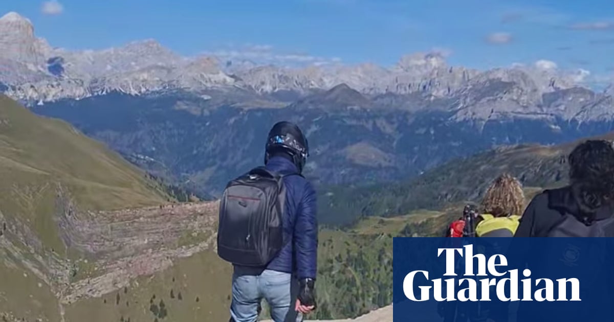Tourist riding electric unicycle spotted on Dolomites hiking trail