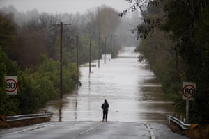 Kurrajong Road disappears under flood waters at Richmond, west of Sydney