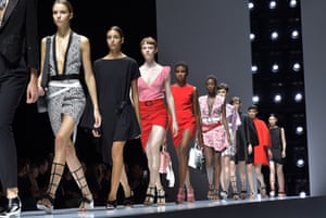 Models walk the catwalk at the Lanvin show.