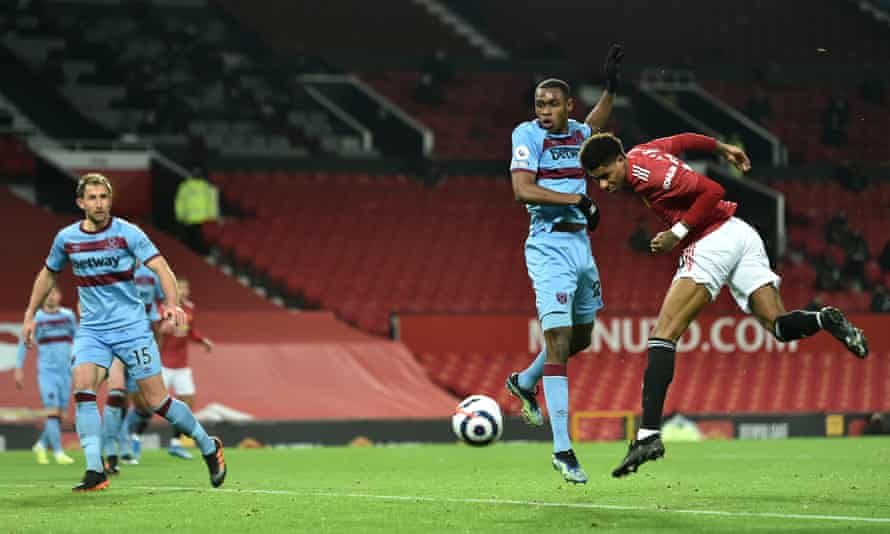 Marcus Rashford provides a poor header.