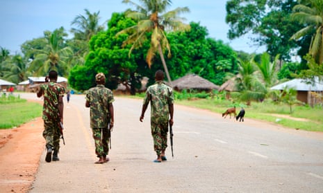 Soldiers from the Mozambican army on patrol amid rising Islamist attacks. 