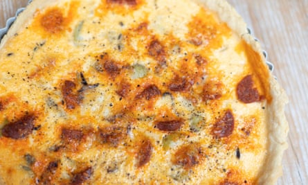 Chorizo and potato quiche.