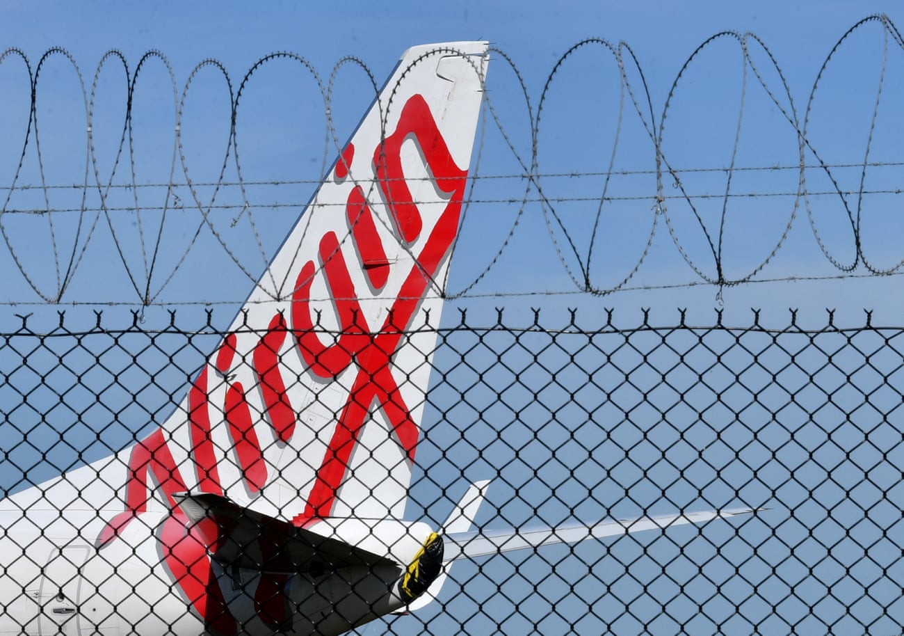 A grounded Virgin Australia aircraft at Brisbane airport