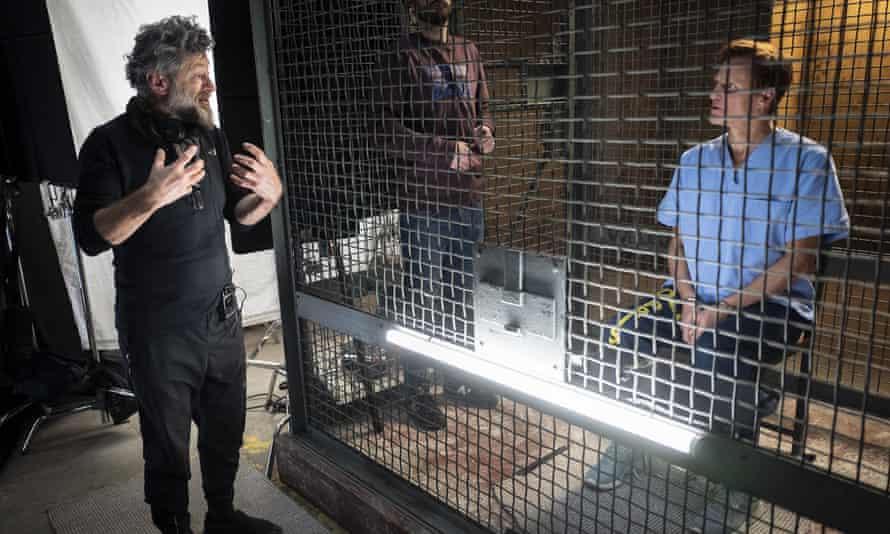 Director Andy Serkis with Woody Harrelson on the set of Venom: Let There Be Carnage