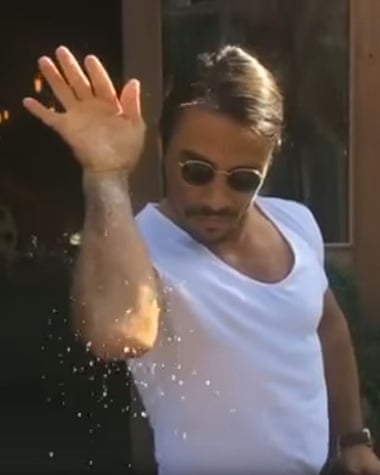 Nusret Gökçe, known as Salt Bae, demonstrated his steak-salting technique in a video which became a viral meme.