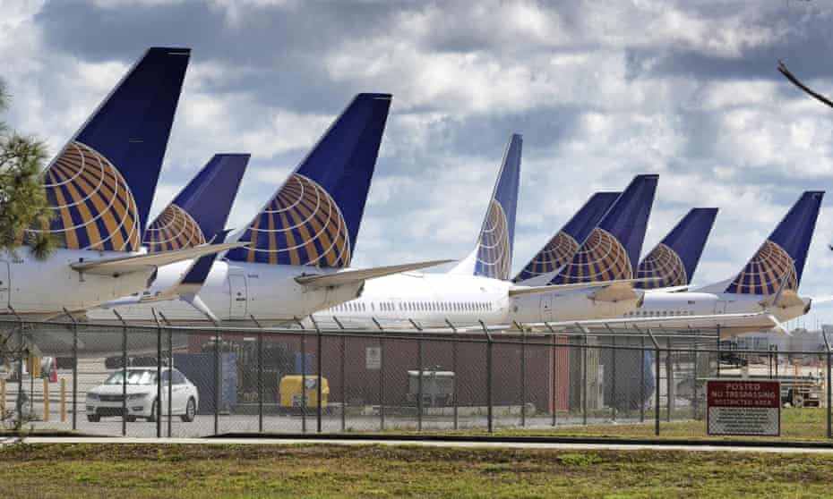 United Airlines planes parked at Orlando international airport