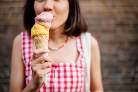 Woman eating ice cream.